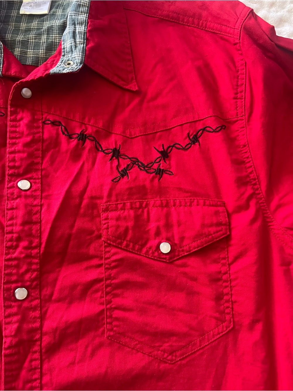 Men’s Red Western Button-Up Shirt with Black Barbed Wire Embroidery | Size XL - Picture 4 of 10